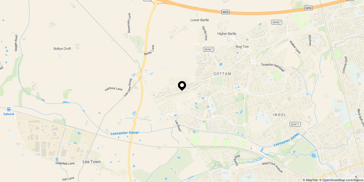 Approximate location of Barley Close, Cottam, Preston, PR4 0EZ