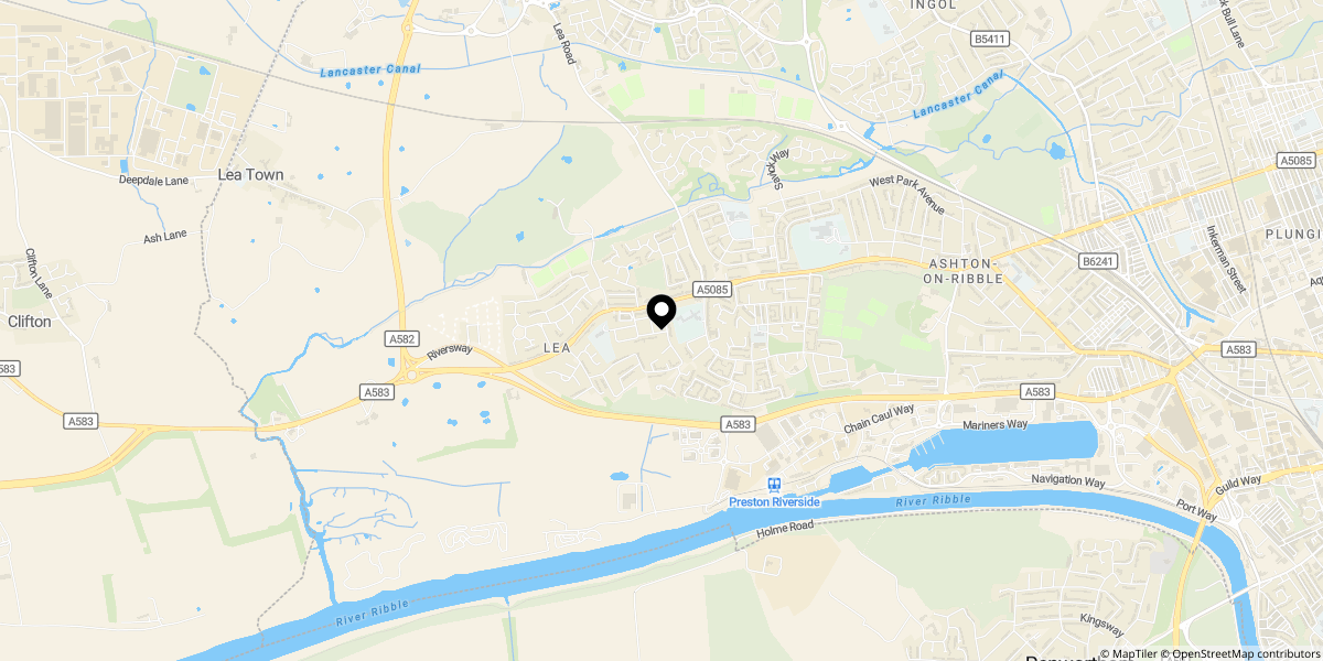Approximate location of The Crescent, Lea, Preston, PR2 1RR