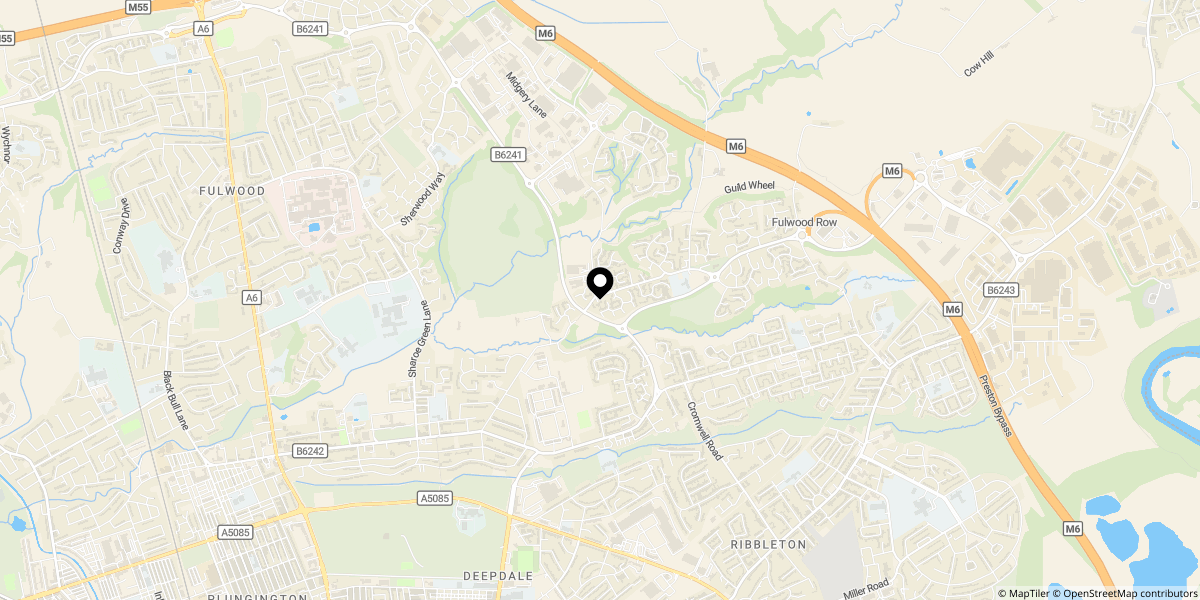 Approximate location of Fulwood Heights, Fulwood, Preston, PR2 9AW